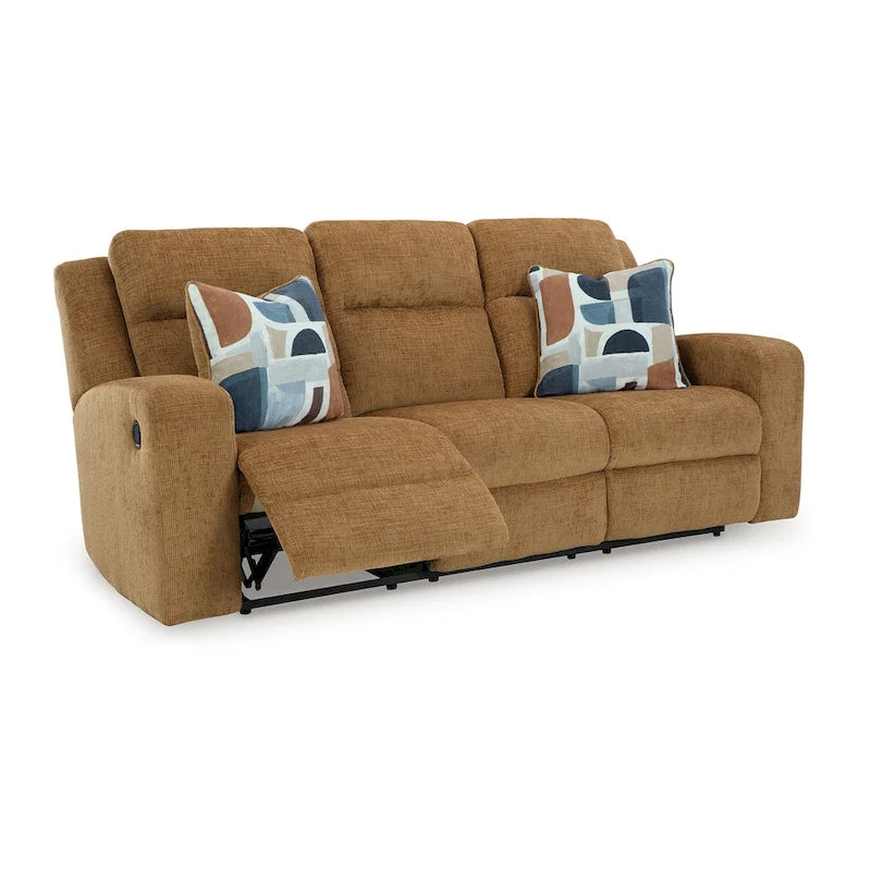 Canapé Inclinable Manuel, Polyester Marron Camel, 2 Coussins, 86 Pouces
