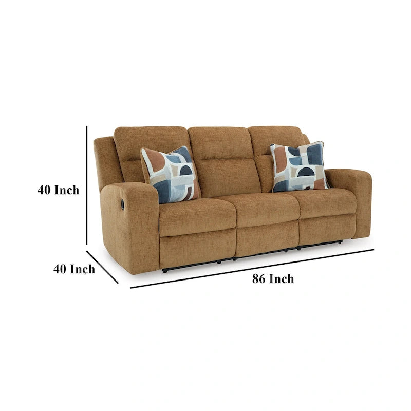 Canapé Inclinable Manuel, Polyester Marron Camel, 2 Coussins, 86 Pouces