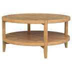 Table Basse, 1 Étagère, Rond, Bois Massif, Brun Érable, 36 Pouces