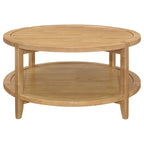 Table Basse, 1 Étagère, Rond, Bois Massif, Brun Érable, 36 Pouces