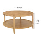 Table Basse, 1 Étagère, Rond, Bois Massif, Brun Érable, 36 Pouces