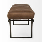 Banc d'appoint en cuir marron 55L x 16W avec base en métal noir - 55,0L x 16,0W x 19,0H