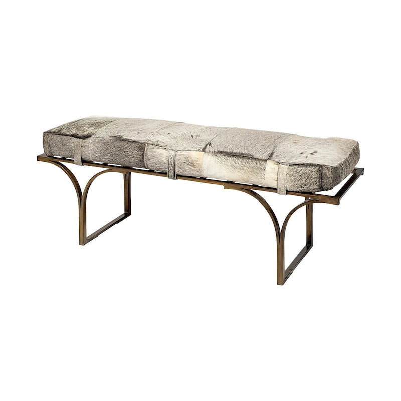 Banc d'appoint en cuir marron 55L x 16W avec base en métal noir - 55,0L x 16,0W x 19,0H