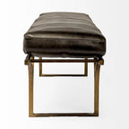 Banc d'appoint en cuir marron 55L x 16W avec base en métal noir - 55,0L x 16,0W x 19,0H