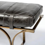 Banc d'appoint en cuir marron 55L x 16W avec base en métal noir - 55,0L x 16,0W x 19,0H