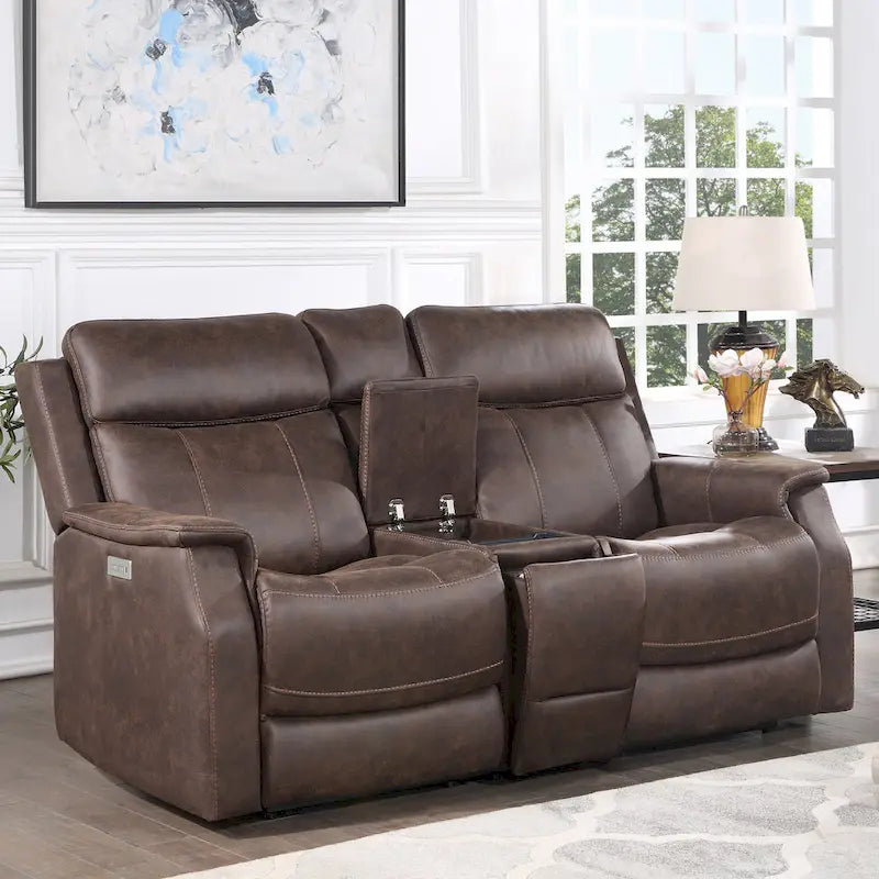 Causeuse inclinable électrique avec console en similicuir