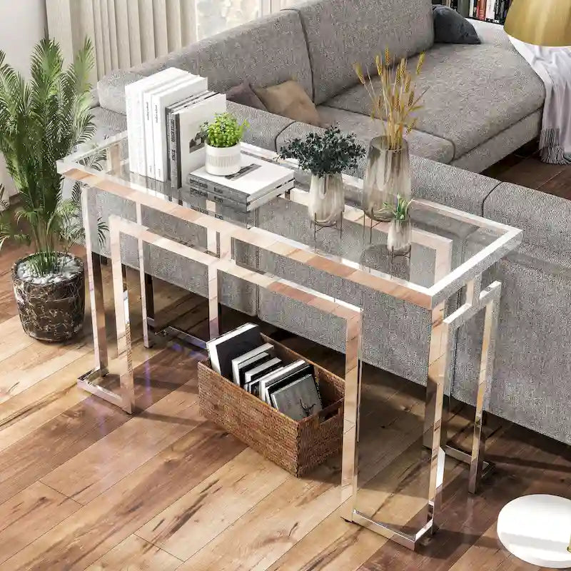 Table basse contemporaine de 52 pouces avec plateau en verre par