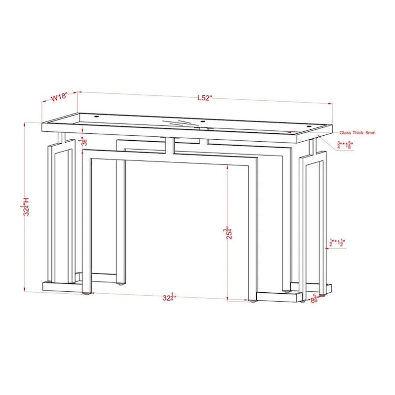 Table basse contemporaine de 52 pouces avec plateau en verre par