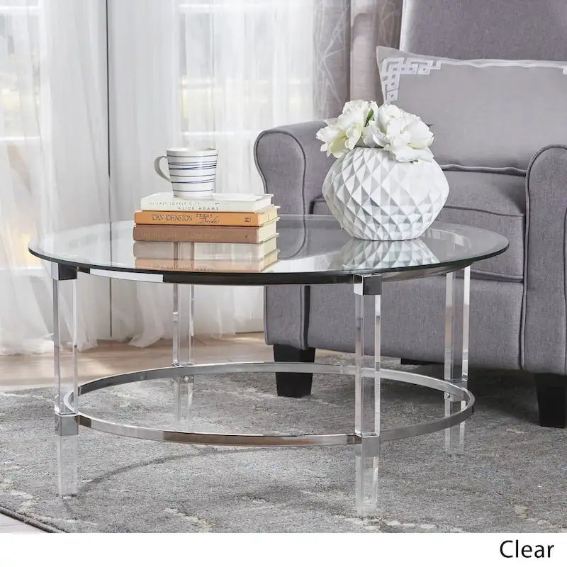 Table basse ronde en verre par - 35,5L x 35,5W x 18H