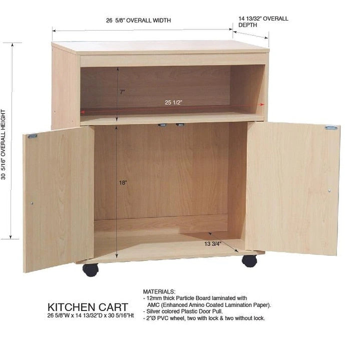 Chariot de cuisine micro-ondes avec armoire à 2 portes (Hêtre)