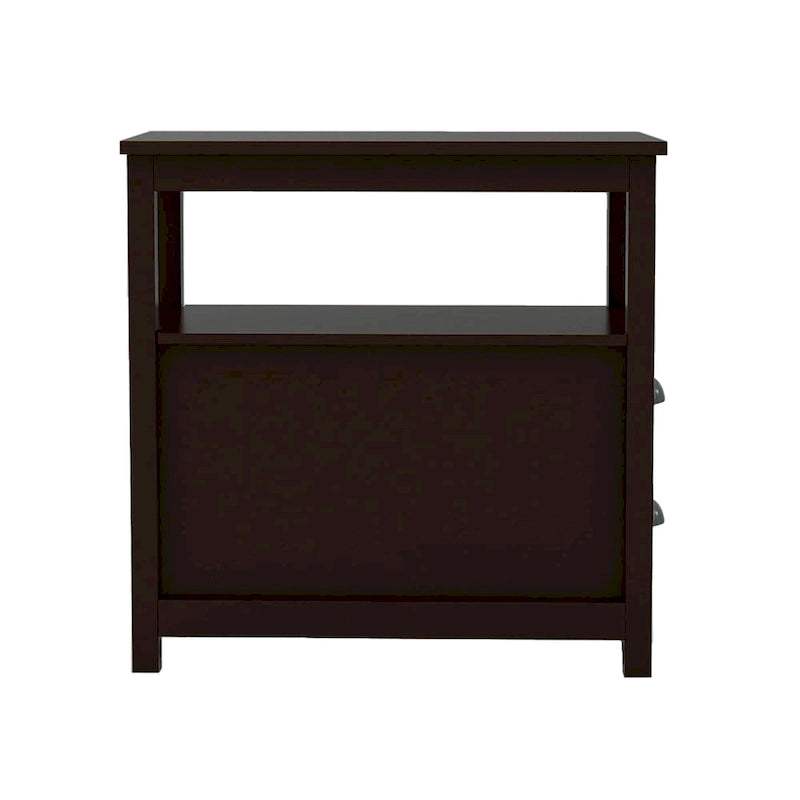 Table d'appoint étroite avec deux tiroirs et étagère ouverte - Marron
