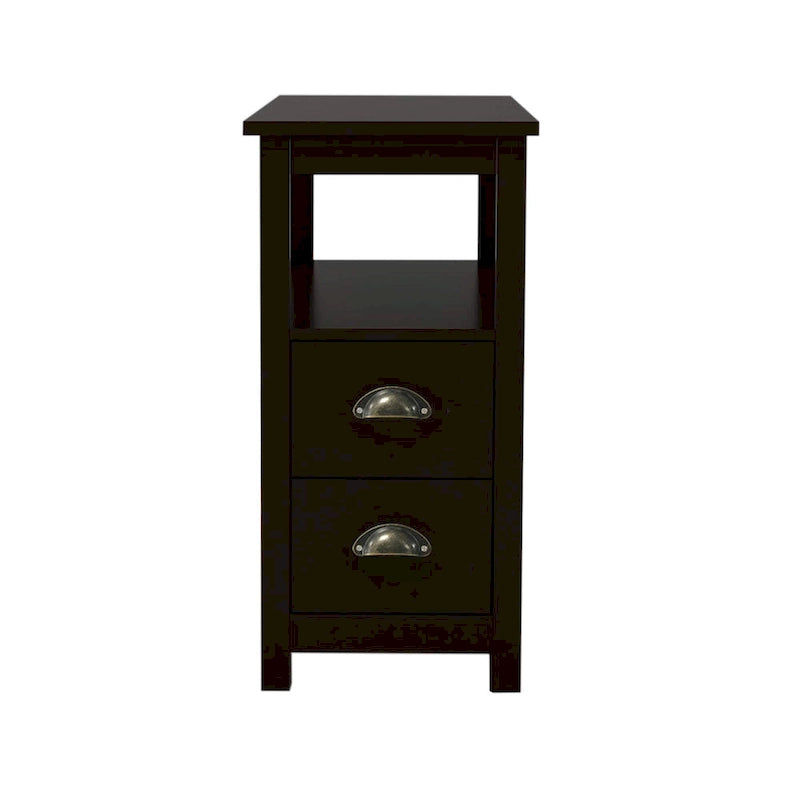 Table d'appoint étroite avec deux tiroirs et étagère ouverte - Marron