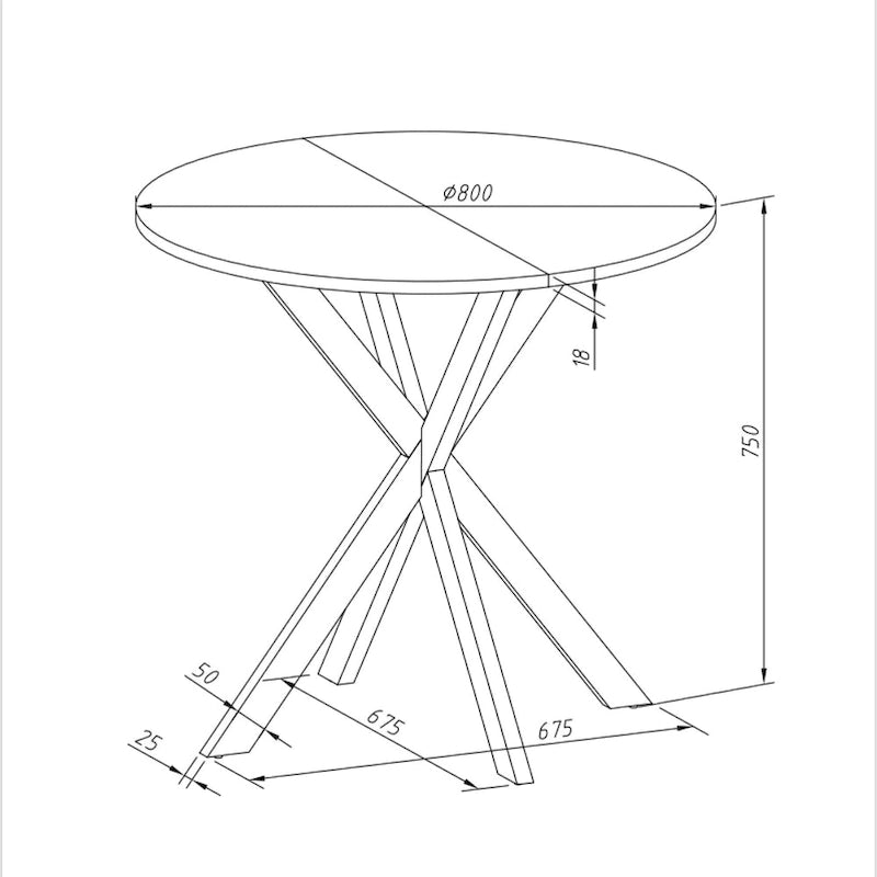 Table à manger ronde moderne avec pieds croisés, plateau amovible en deux parties