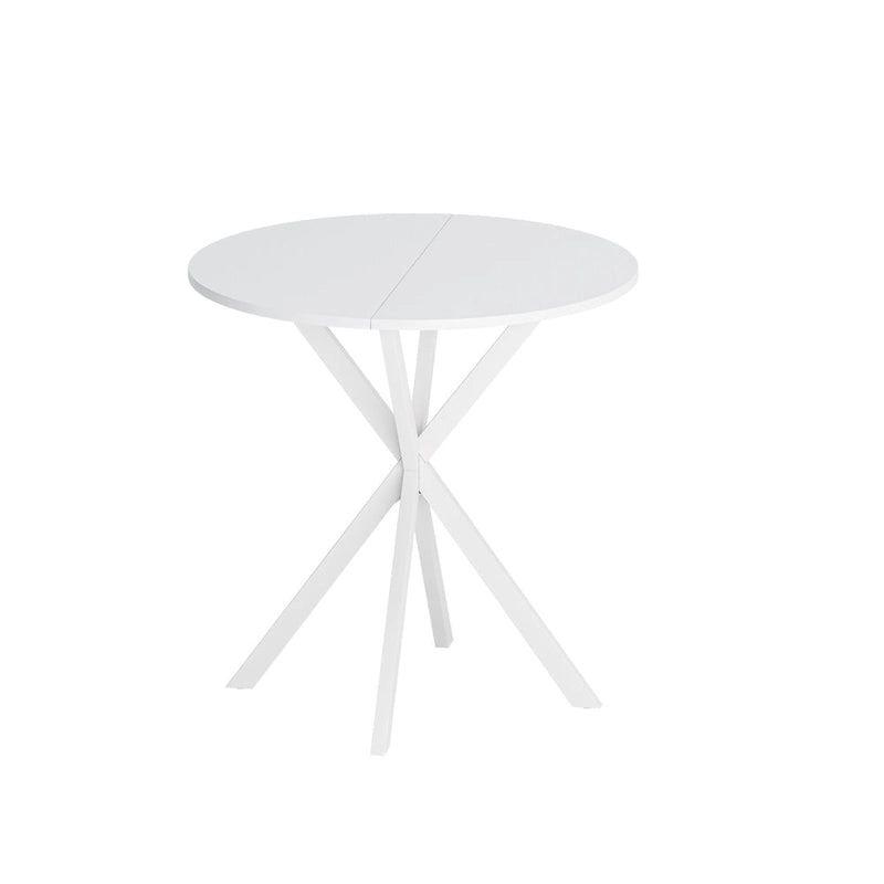 Table à manger ronde moderne avec pieds croisés, plateau amovible en deux parties