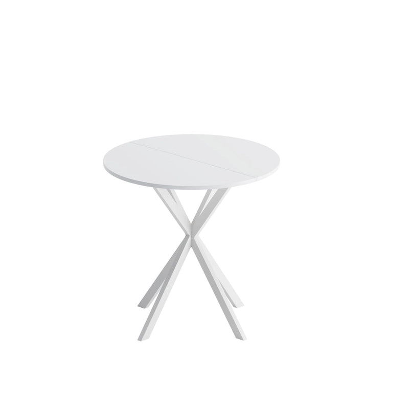 Table à manger ronde moderne avec pieds croisés, plateau amovible en deux parties