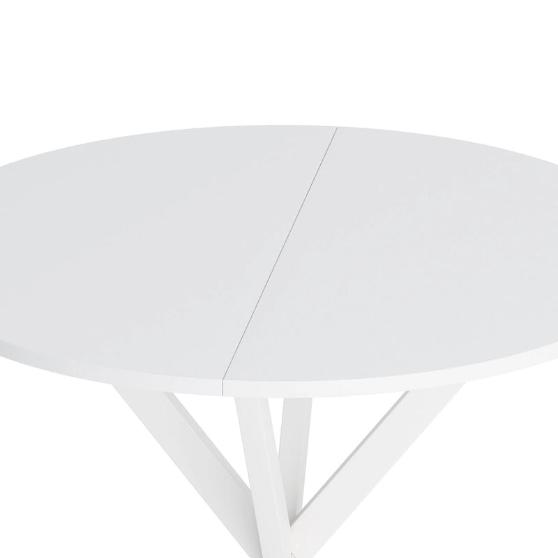 Table à manger ronde moderne avec pieds croisés, plateau amovible en deux parties