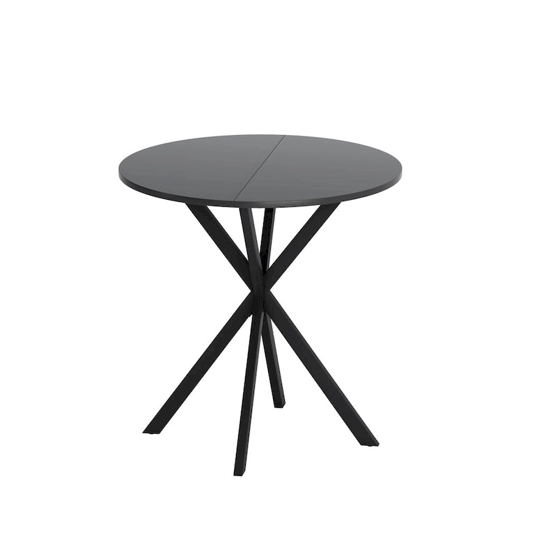 Table à manger ronde moderne avec pieds croisés, plateau amovible en deux parties