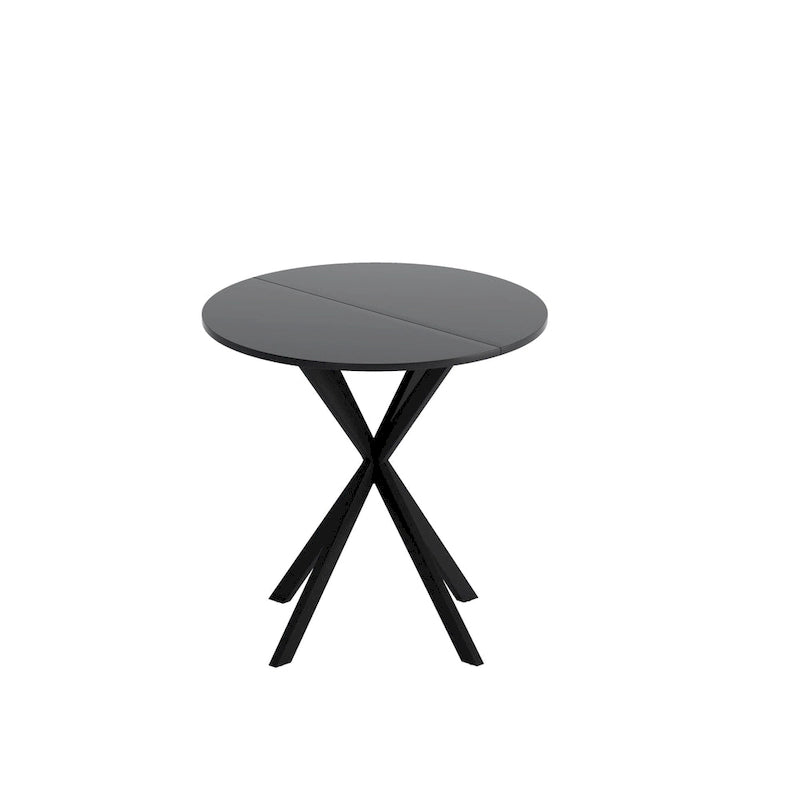 Table à manger ronde moderne avec pieds croisés, plateau amovible en deux parties
