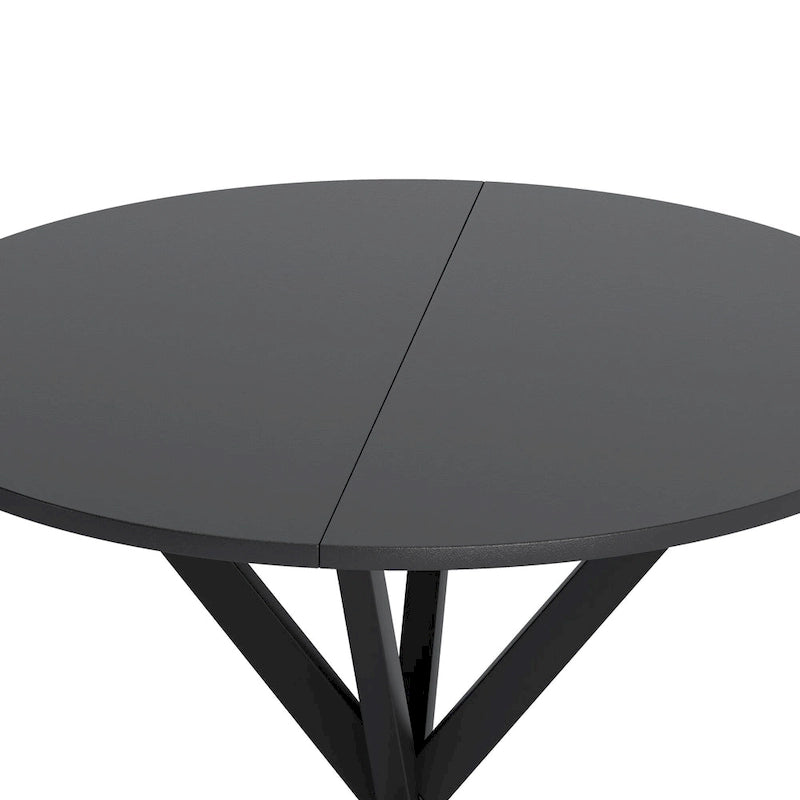 Table à manger ronde moderne avec pieds croisés, plateau amovible en deux parties