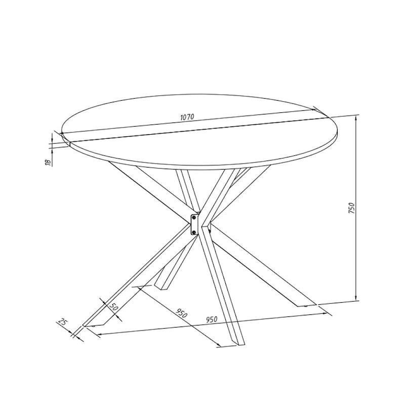 Table à manger ronde moderne avec pieds croisés, plateau amovible en deux parties