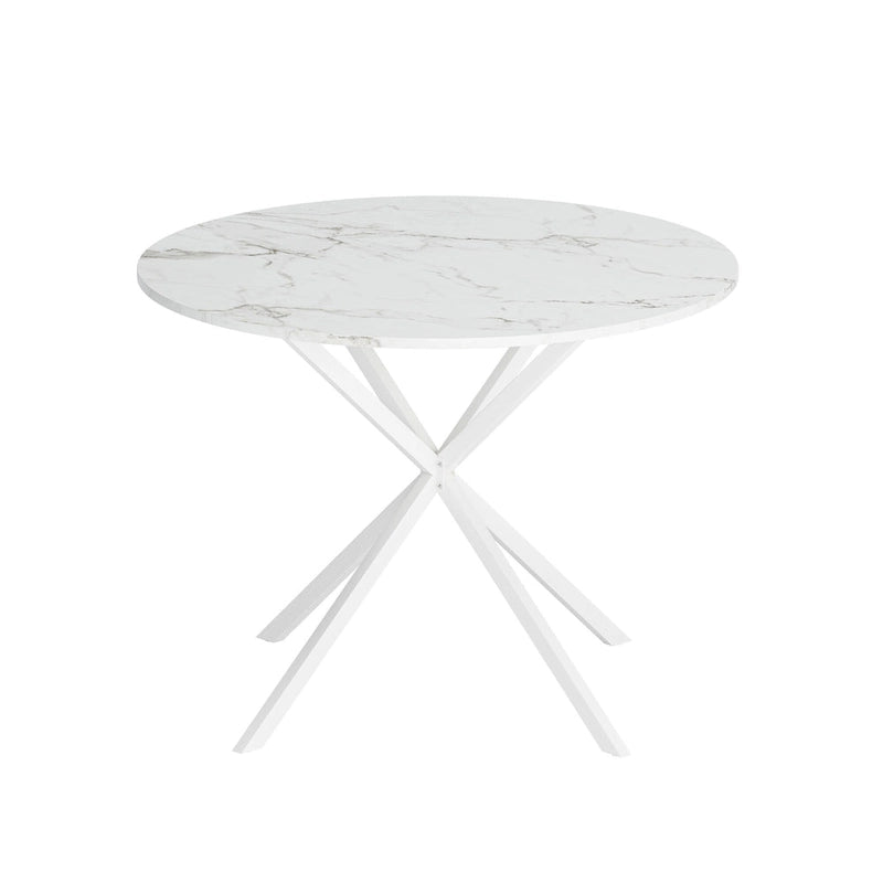 Table à manger ronde moderne avec pieds croisés, plateau amovible en deux parties