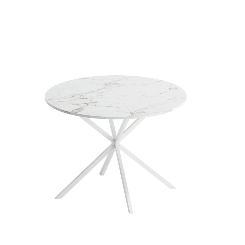 Table à manger ronde moderne avec pieds croisés, plateau amovible en deux parties