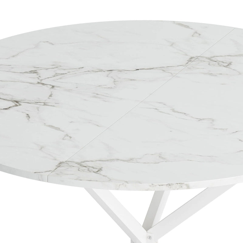 Table à manger ronde moderne avec pieds croisés, plateau amovible en deux parties