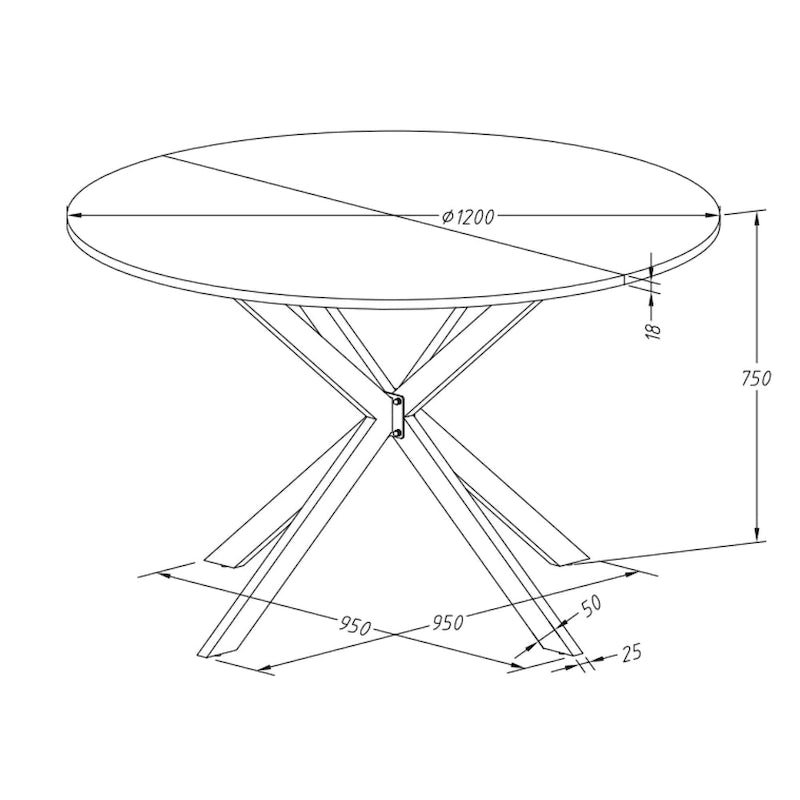 Table à manger ronde moderne avec pieds croisés, plateau amovible en deux parties