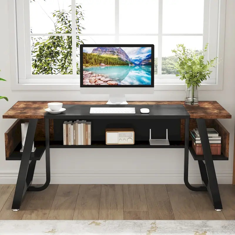 Bureau informatique de 160 cm avec étagères inférieures, grand bureau de direction