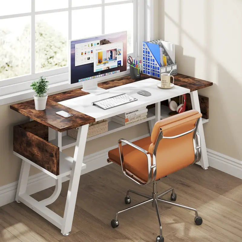 Bureau informatique de 160 cm avec étagères inférieures, grand bureau de direction