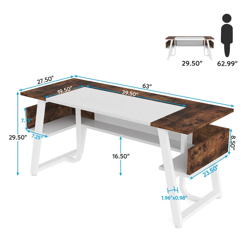 Bureau informatique de 160 cm avec étagères inférieures, grand bureau de direction
