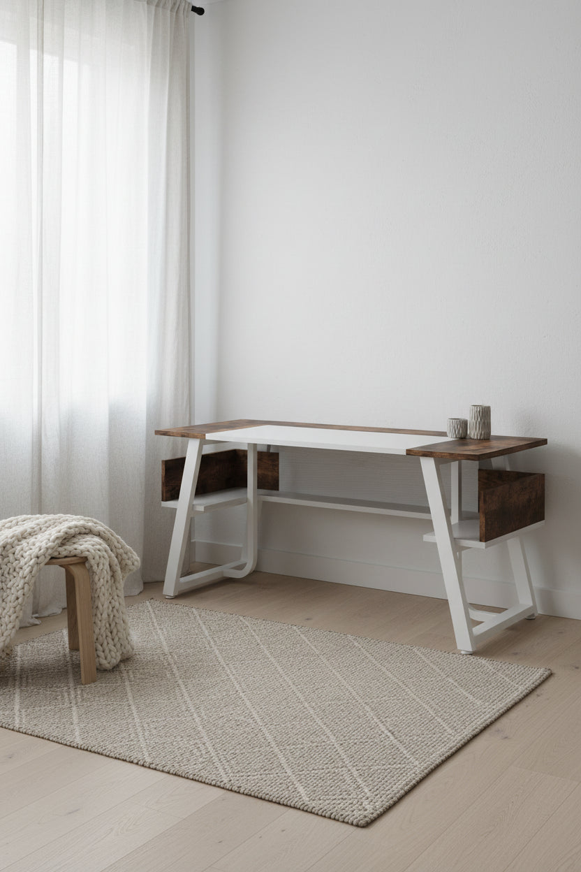 Bureau informatique de 160 cm avec étagères inférieures, grand bureau de direction