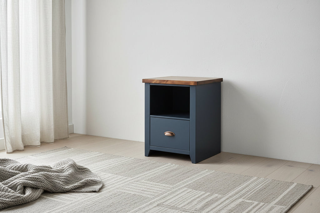 Classeur à 1 tiroir de 22 pouces, Aucun assemblage requis, Bleu jean et Whisky