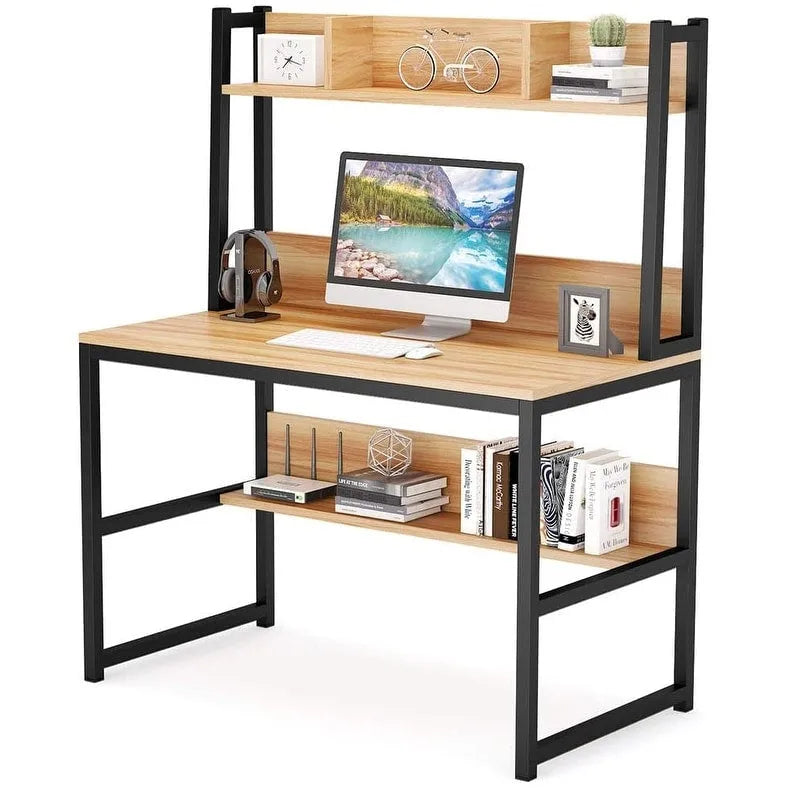 Bureau informatique de bureau à domicile avec étagère supérieure et étagères de rangement