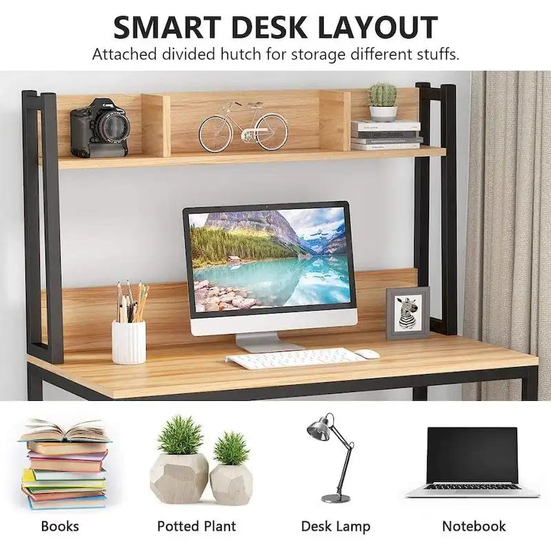Bureau informatique de bureau à domicile avec étagère supérieure et étagères de rangement