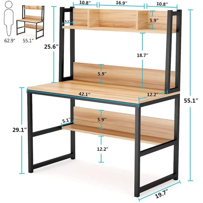 Bureau informatique de bureau à domicile avec étagère supérieure et étagères de rangement