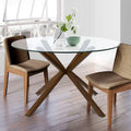 Table à manger en verre ronde de 39 po avec pied en noyer – 39x30x27