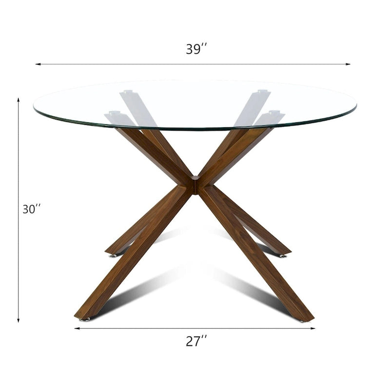 Table à manger en verre ronde de 39 po avec pied en noyer – 39x30x27