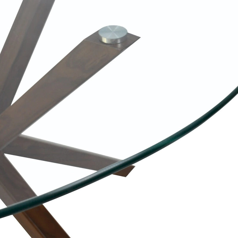 Table à manger en verre ronde de 39 po avec pied en noyer – 39x30x27