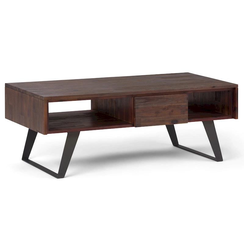 Table basse moderne rectangulaire en BOIS MASSIF et métal de 122 cm de large - 122 L x 56 P x 46 H