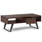 Table basse moderne rectangulaire en BOIS MASSIF et métal de 122 cm de large - 122 L x 56 P x 46 H