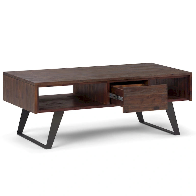 Table basse moderne rectangulaire en BOIS MASSIF et métal de 122 cm de large - 122 L x 56 P x 46 H