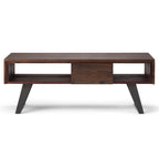 Table basse moderne rectangulaire en BOIS MASSIF et métal de 122 cm de large - 122 L x 56 P x 46 H