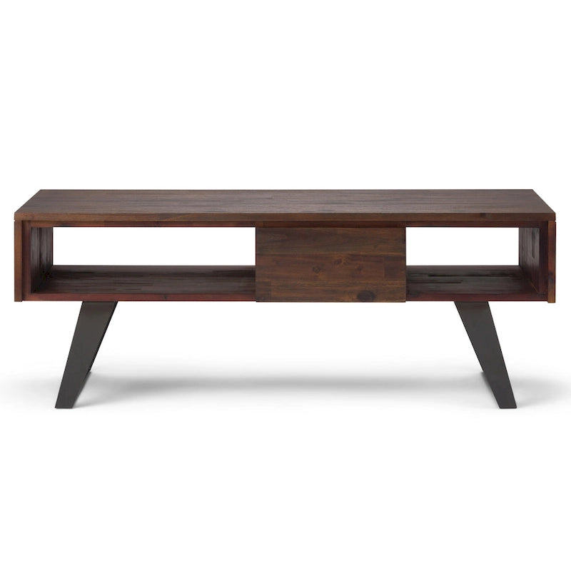 Table basse moderne rectangulaire en BOIS MASSIF et métal de 122 cm de large - 122 L x 56 P x 46 H