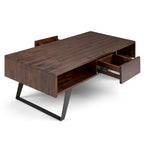 Table basse moderne rectangulaire en BOIS MASSIF et métal de 122 cm de large - 122 L x 56 P x 46 H