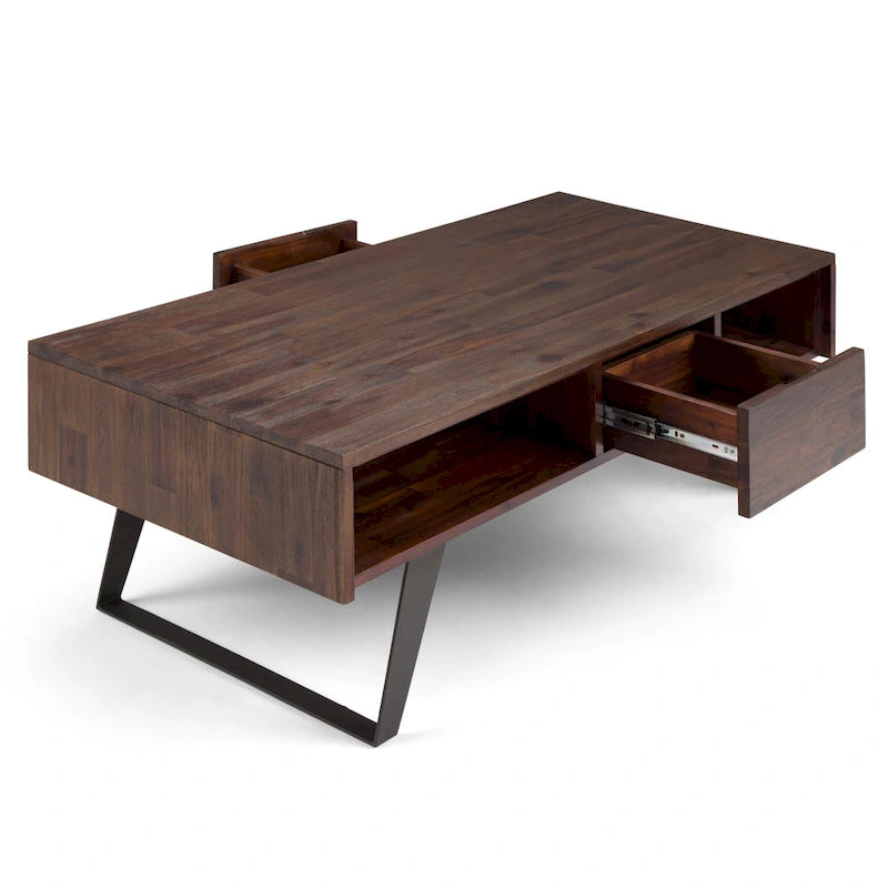 Table basse moderne rectangulaire en BOIS MASSIF et métal de 122 cm de large - 122 L x 56 P x 46 H