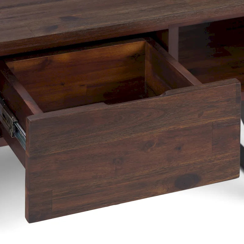 Table basse moderne rectangulaire en BOIS MASSIF et métal de 122 cm de large - 122 L x 56 P x 46 H