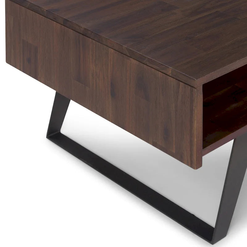 Table basse moderne rectangulaire en BOIS MASSIF et métal de 122 cm de large - 122 L x 56 P x 46 H