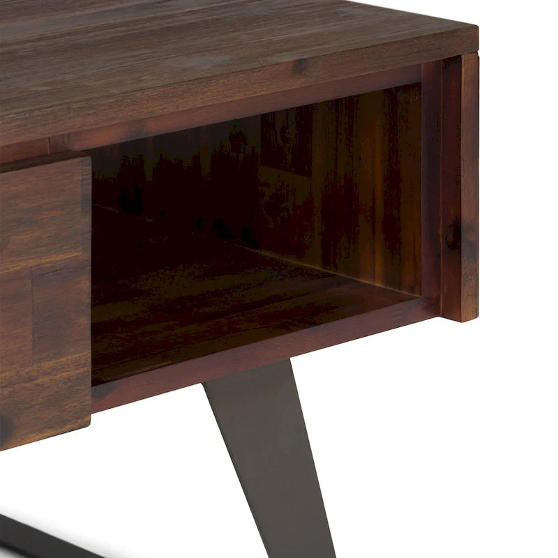 Table basse moderne rectangulaire en BOIS MASSIF et métal de 122 cm de large - 122 L x 56 P x 46 H