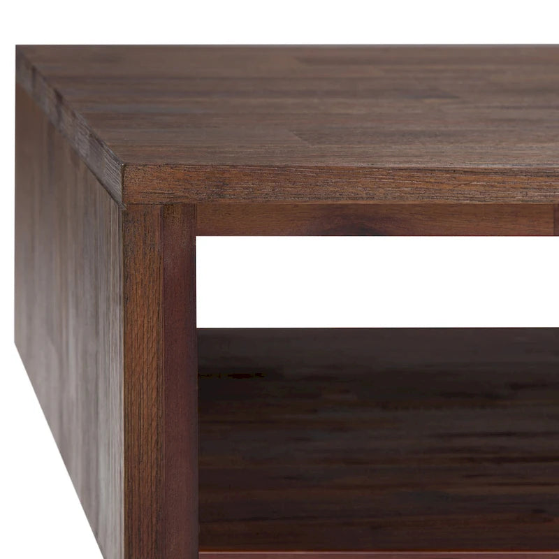 Table basse moderne rectangulaire en BOIS MASSIF et métal de 122 cm de large - 122 L x 56 P x 46 H